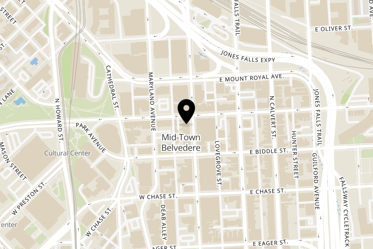 Map showing the location of Grille Twelve24 on 1224 N Charles St in Baltimore
